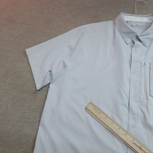 Under Armour Mens Shirt 2XL Gray Light Solid Short Sleeve Performance Pocket - Picture 3 of 11